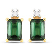 1.24 Carat Genuine Green Tourmaline and White Diamond 14K Yellow Gold Earrings