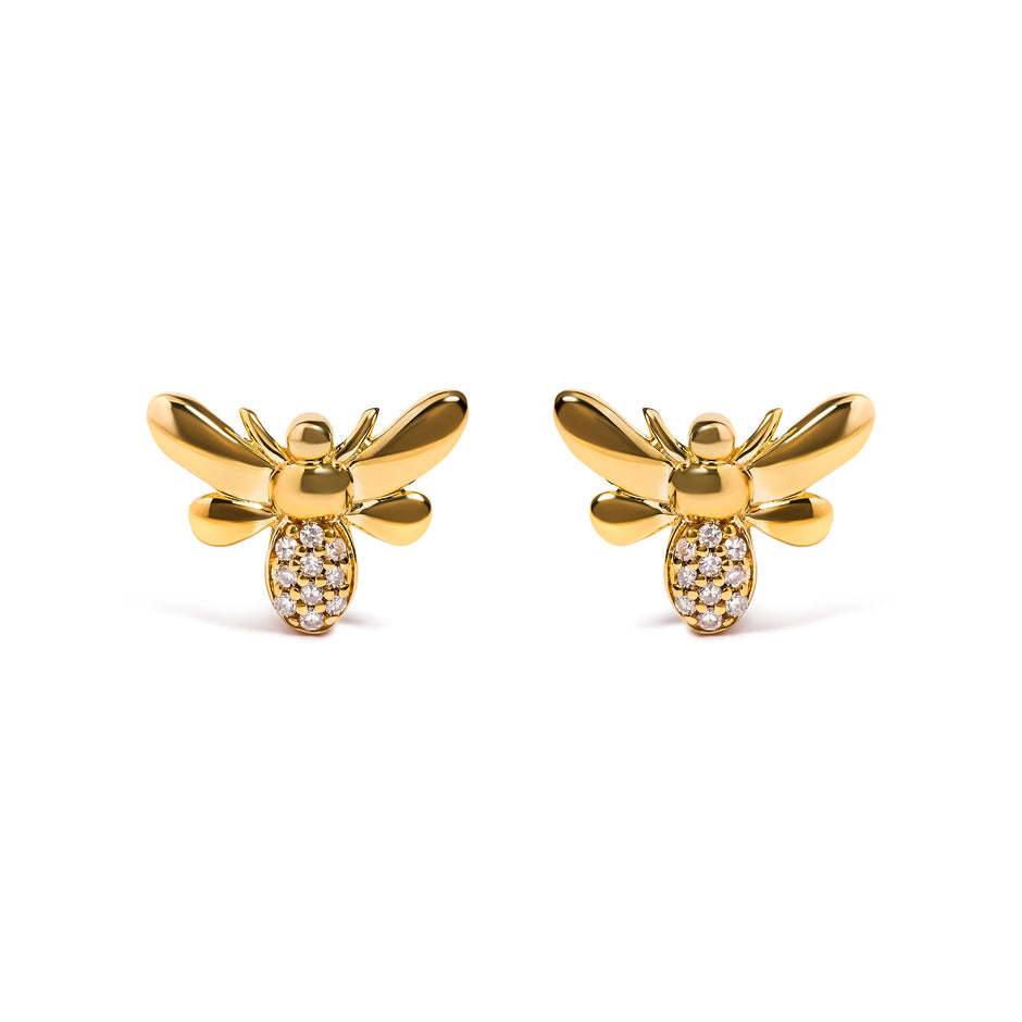10K Yellow Gold Diamond Accented Bumble Bee Stud Earring (H-I Color, I1-I2 Clarity)