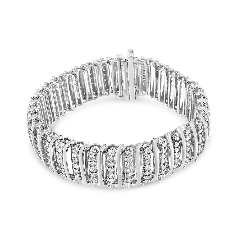 .925 Sterling Silver 8 1/2 Cttw Diamond 7 Row Chevron 