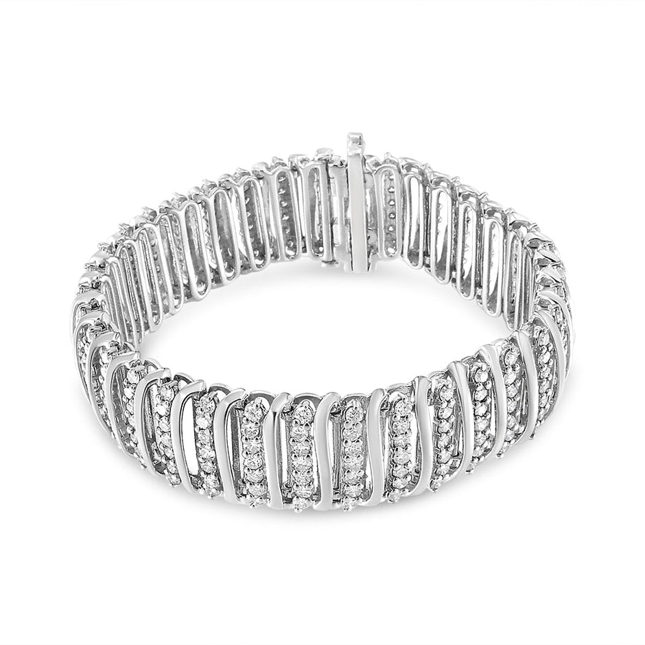 .925 Sterling Silver 8 1/2 Cttw Diamond 7 Row Chevron 