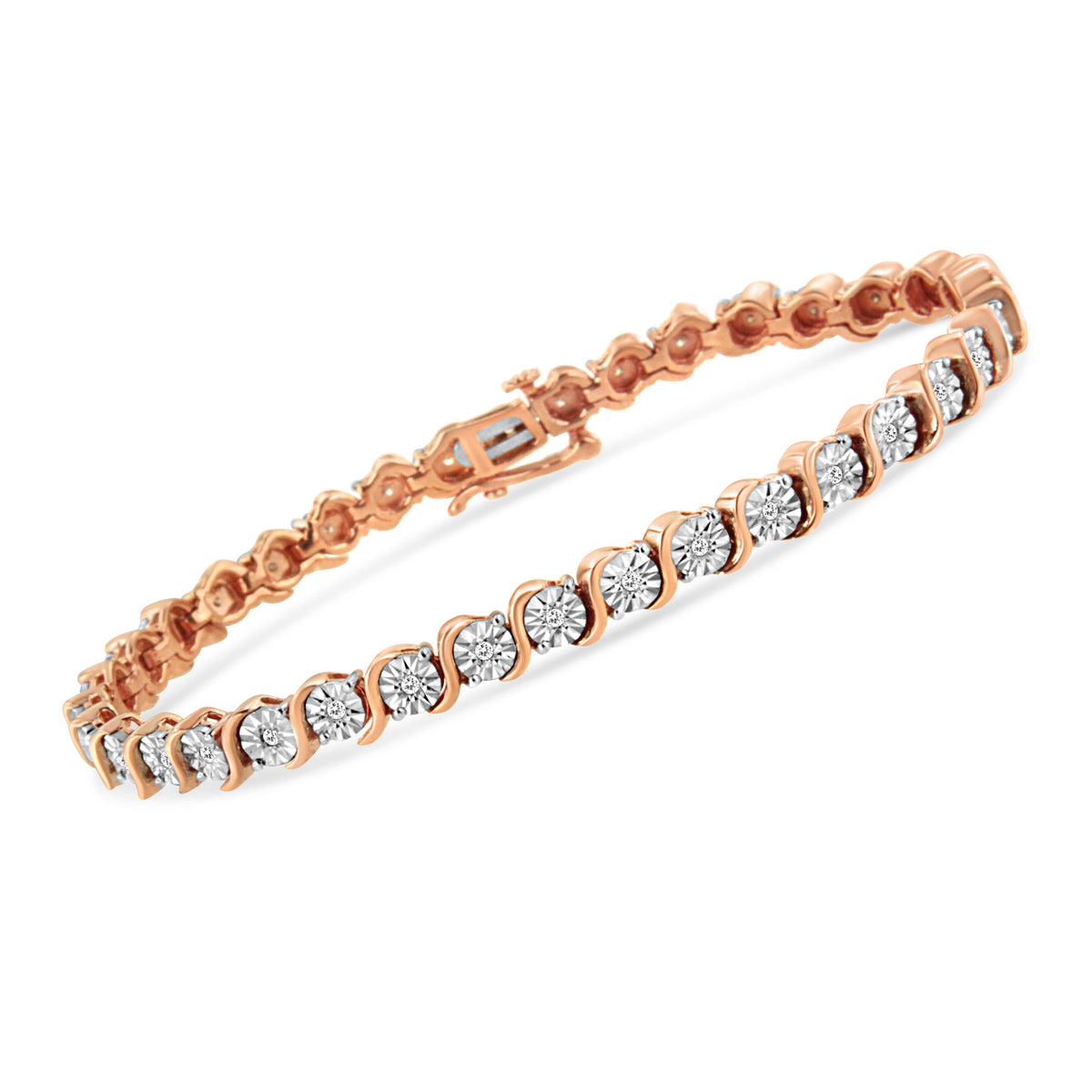 14K Rose Gold Plated .925 Sterling Silver 1/4 Cttw Diamond Round Miracle Plate and 