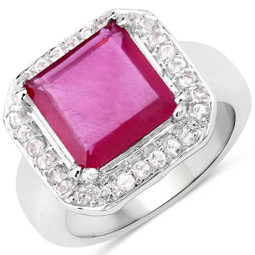 6.36 Carat Glass Filled Ruby and White Topaz .925 Sterling Silver Ring - Rings - Custom Crafting Alliance, LLC