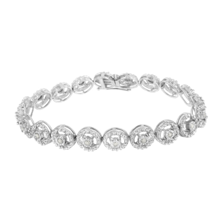 .925 Sterling Silver 1/2 Cttw Diamond Nested Circle Miracle Set Open Wheel 7.25