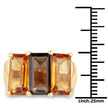 14K Yellow Gold Plated 8.14 Carat Genuine Smoky Quartz, Citrine and Champagne Quartz .925 Sterling Silver Ring
