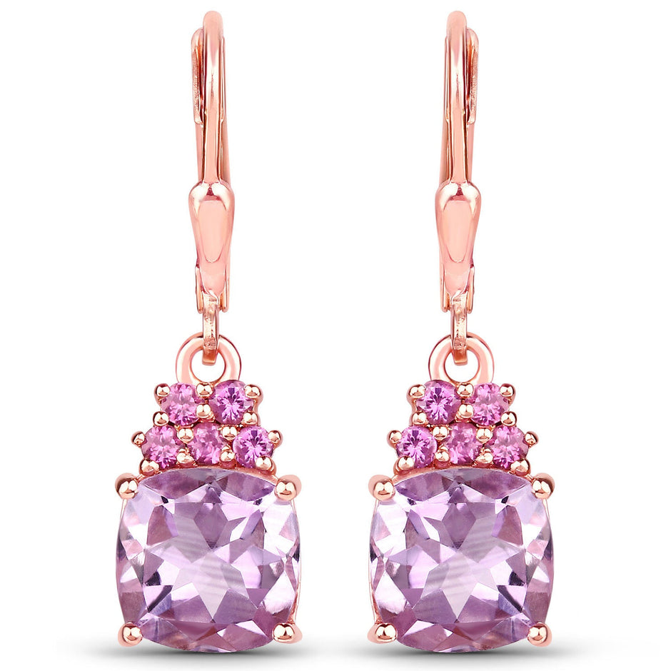 4.90 Carat Genuine Pink Amethyst and Rhodolite .925 Sterling Silver Earrings