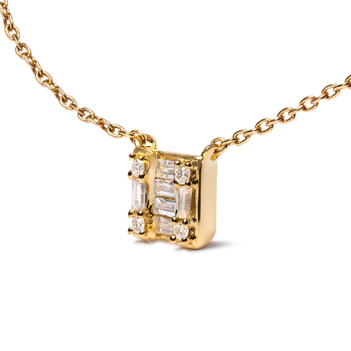 10K Yellow Gold 1/10 Cttw Round and Baguette Diamond Mosaic Composite Square 18