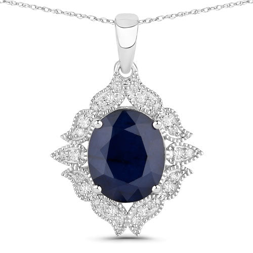 6.44 Carat Genuine Blue Sapphire and White Diamond 14K White Gold Pendant - Pendants - Custom Crafting Alliance, LLC