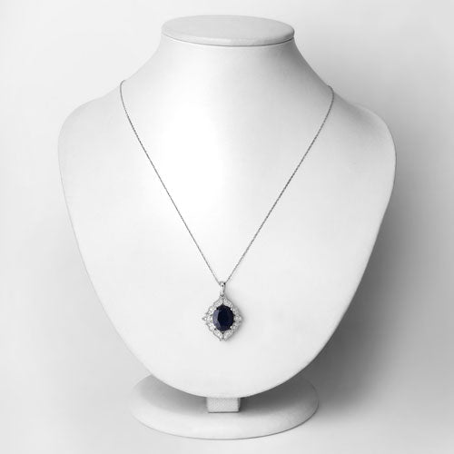 6.44 Carat Genuine Blue Sapphire and White Diamond 14K White Gold Pendant - Pendants - Custom Crafting Alliance, LLC