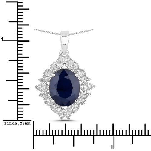 6.44 Carat Genuine Blue Sapphire and White Diamond 14K White Gold Pendant - Pendants - Custom Crafting Alliance, LLC