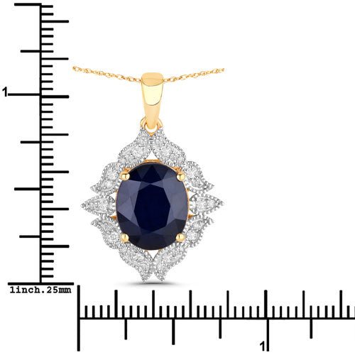 6.44 Carat Genuine Blue Sapphire and White Diamond 14K Yellow Gold Pendant - Pendants - Custom Crafting Alliance, LLC