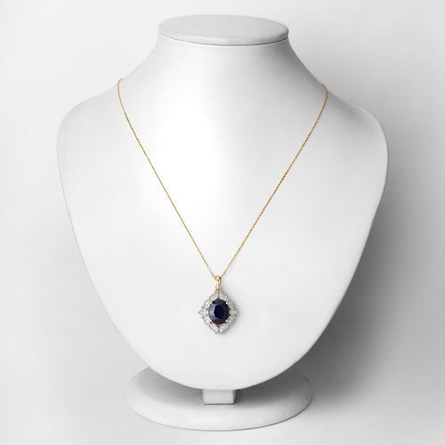 6.44 Carat Genuine Blue Sapphire and White Diamond 14K Yellow Gold Pendant - Pendants - Custom Crafting Alliance, LLC