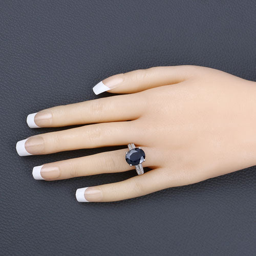 6.49 Carat Genuine Blue Sapphire and White Diamond 14K White Gold Ring - Rings - Custom Crafting Alliance, LLC