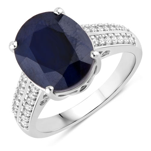6.49 Carat Genuine Blue Sapphire and White Diamond 14K White Gold Ring - Rings - Custom Crafting Alliance, LLC