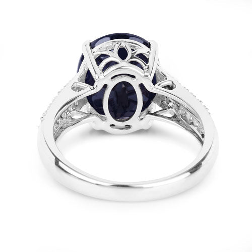 6.49 Carat Genuine Blue Sapphire and White Diamond 14K White Gold Ring - Rings - Custom Crafting Alliance, LLC