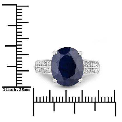 6.49 Carat Genuine Blue Sapphire and White Diamond 14K White Gold Ring - Rings - Custom Crafting Alliance, LLC