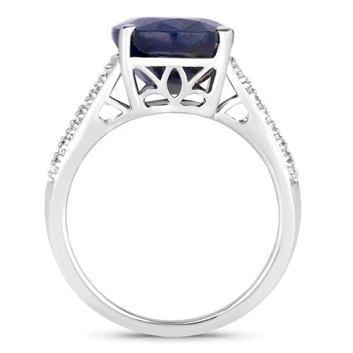 6.49 Carat Genuine Blue Sapphire and White Diamond 14K White Gold Ring - Rings - Custom Crafting Alliance, LLC