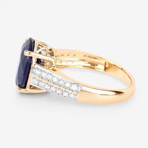 6.49 Carat Genuine Blue Sapphire and White Diamond 14K Yellow Gold Ring - Rings - Custom Crafting Alliance, LLC