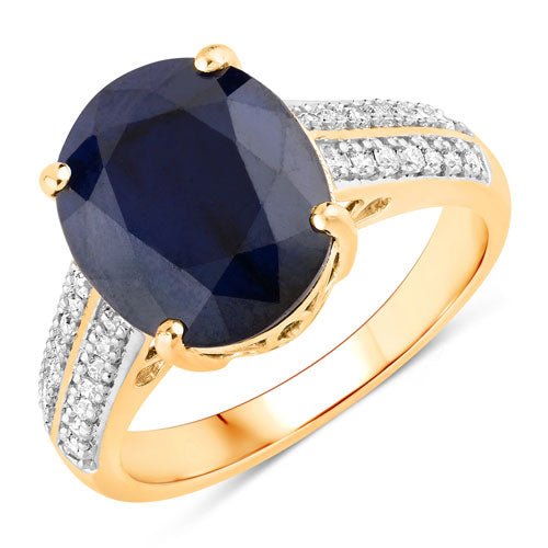 6.49 Carat Genuine Blue Sapphire and White Diamond 14K Yellow Gold Ring - Rings - Custom Crafting Alliance, LLC