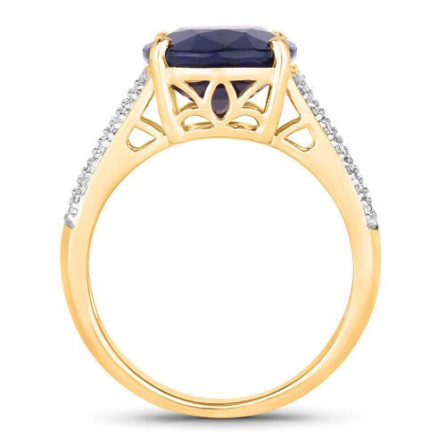 6.49 Carat Genuine Blue Sapphire and White Diamond 14K Yellow Gold Ring - Rings - Custom Crafting Alliance, LLC