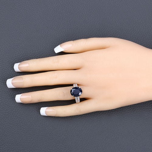 6.49 Carat Genuine Blue Sapphire and White Diamond 14K Yellow Gold Ring - Rings - Custom Crafting Alliance, LLC