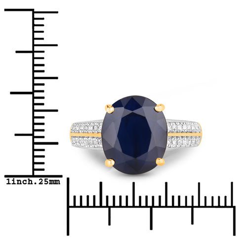 6.49 Carat Genuine Blue Sapphire and White Diamond 14K Yellow Gold Ring - Rings - Custom Crafting Alliance, LLC