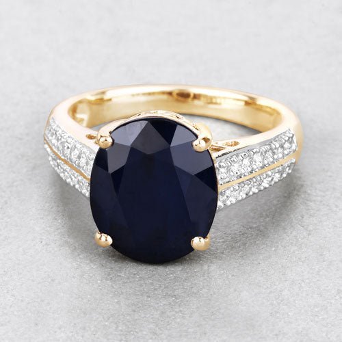 6.49 Carat Genuine Blue Sapphire and White Diamond 14K Yellow Gold Ring - Rings - Custom Crafting Alliance, LLC