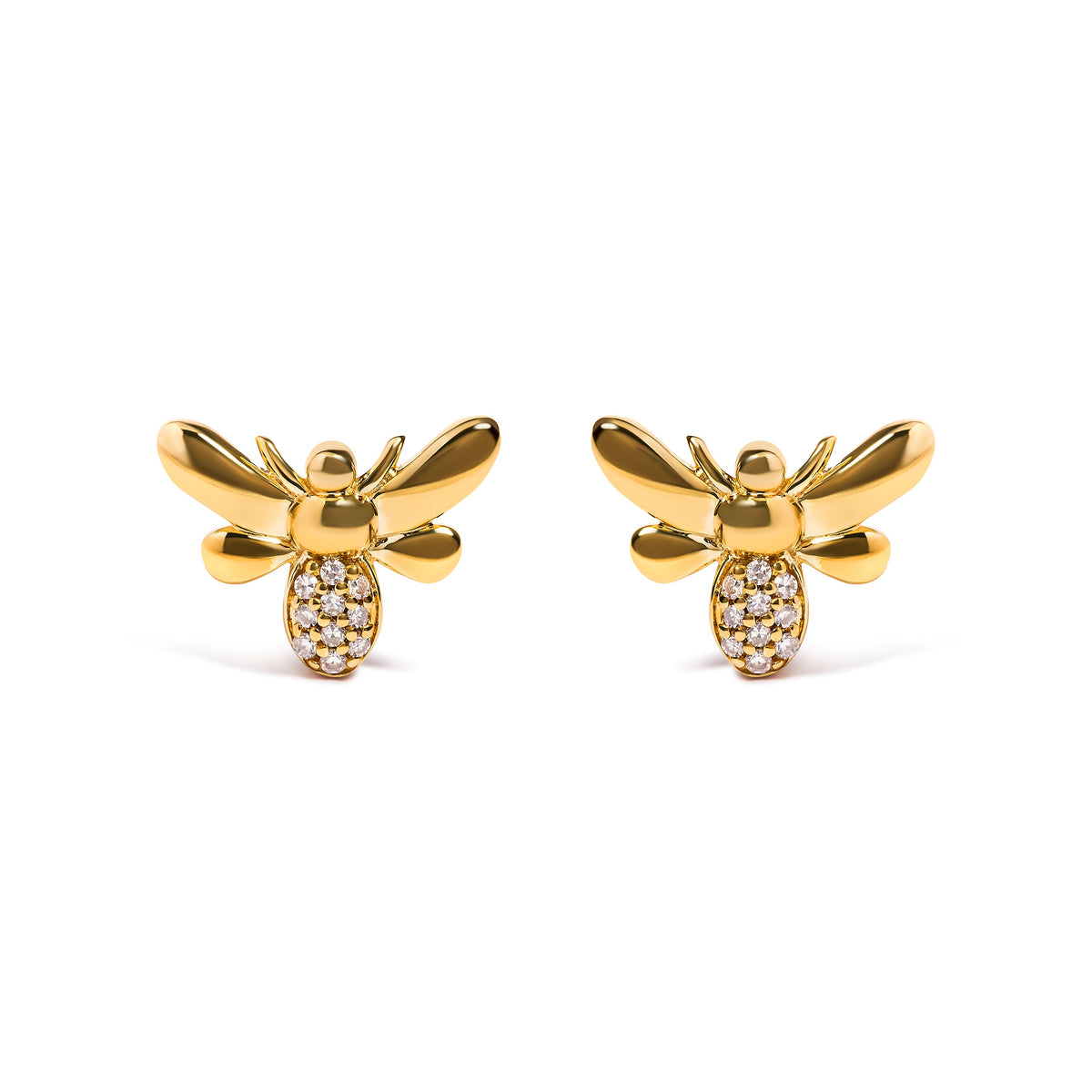 10K Yellow Gold Diamond Accented Bumble Bee Stud Earring (H-I Color, I1-I2 Clarity)