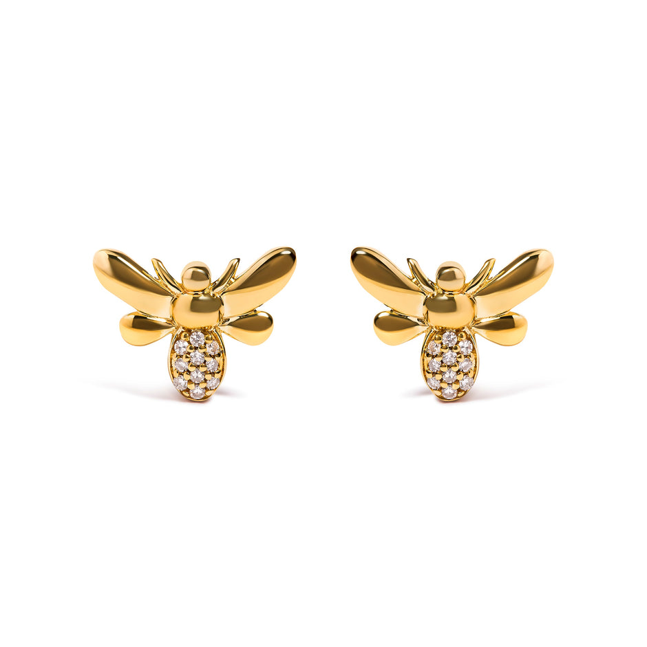 10K Yellow Gold Diamond Accented Bumble Bee Stud Earring (H-I Color, I1-I2 Clarity)