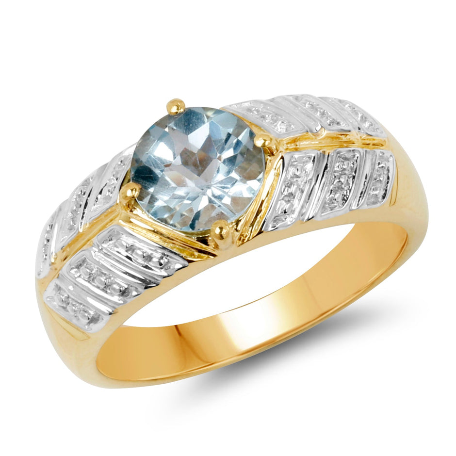 14K Yellow Gold Plated 1.70 Carat Genuine Blue Topaz .925 Sterling Silver Ring