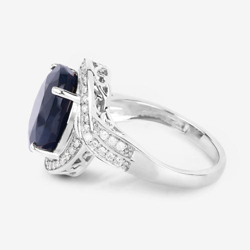 6.52 Carat Genuine Blue Sapphire and White Diamond 14K White Gold Ring - Rings - Custom Crafting Alliance, LLC