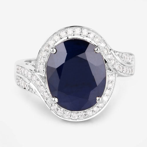 6.52 Carat Genuine Blue Sapphire and White Diamond 14K White Gold Ring - Rings - Custom Crafting Alliance, LLC