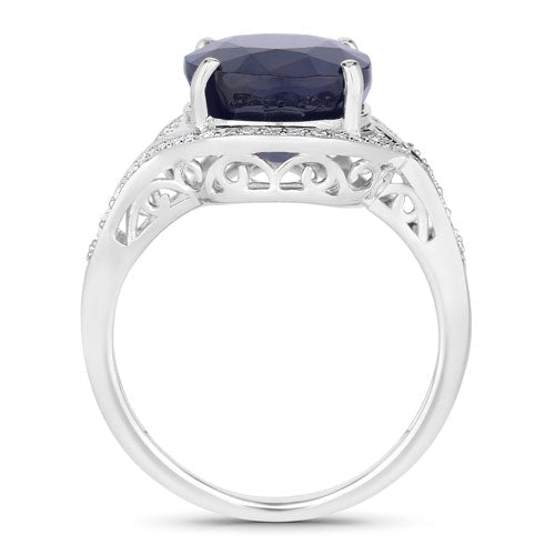 6.52 Carat Genuine Blue Sapphire and White Diamond 14K White Gold Ring - Rings - Custom Crafting Alliance, LLC
