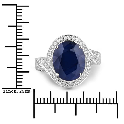 6.52 Carat Genuine Blue Sapphire and White Diamond 14K White Gold Ring - Rings - Custom Crafting Alliance, LLC