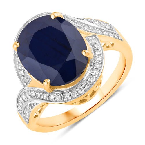 6.52 Carat Genuine Blue Sapphire and White Diamond 14K Yellow Gold Ring - Rings - Custom Crafting Alliance, LLC
