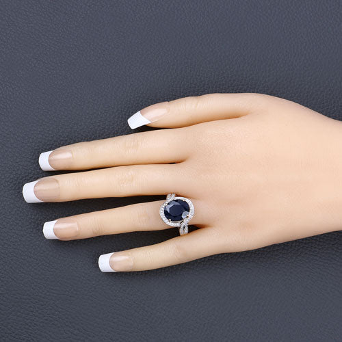 6.52 Carat Genuine Blue Sapphire and White Diamond 14K Yellow Gold Ring - Rings - Custom Crafting Alliance, LLC