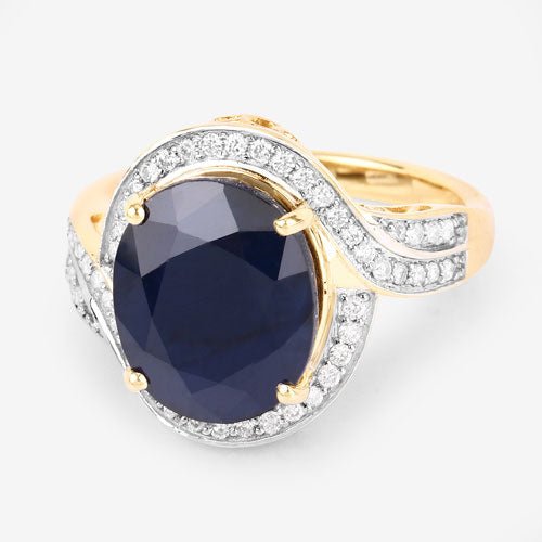 6.52 Carat Genuine Blue Sapphire and White Diamond 14K Yellow Gold Ring - Rings - Custom Crafting Alliance, LLC