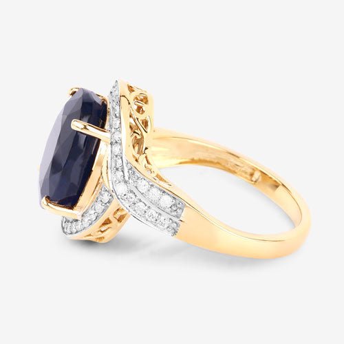 6.52 Carat Genuine Blue Sapphire and White Diamond 14K Yellow Gold Ring - Rings - Custom Crafting Alliance, LLC