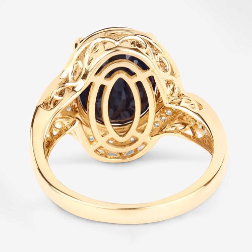 6.52 Carat Genuine Blue Sapphire and White Diamond 14K Yellow Gold Ring - Rings - Custom Crafting Alliance, LLC