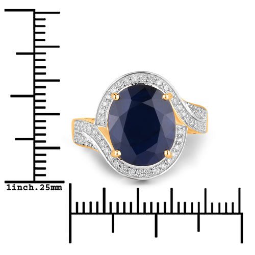 6.52 Carat Genuine Blue Sapphire and White Diamond 14K Yellow Gold Ring - Rings - Custom Crafting Alliance, LLC