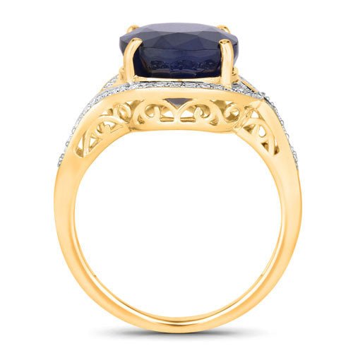 6.52 Carat Genuine Blue Sapphire and White Diamond 14K Yellow Gold Ring - Rings - Custom Crafting Alliance, LLC