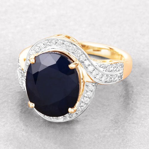 6.52 Carat Genuine Blue Sapphire and White Diamond 14K Yellow Gold Ring - Rings - Custom Crafting Alliance, LLC