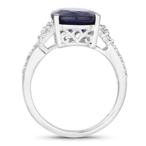 6.54 Carat Genuine Blue Sapphire and White Diamond 14K White Gold Ring - Rings - Custom Crafting Alliance, LLC