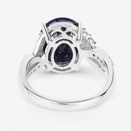 6.54 Carat Genuine Blue Sapphire and White Diamond 14K White Gold Ring - Rings - Custom Crafting Alliance, LLC