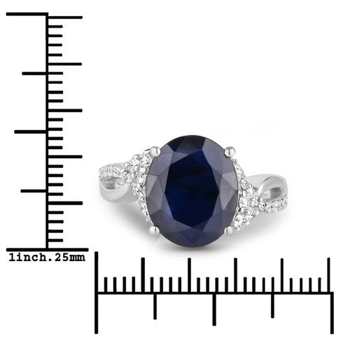 6.54 Carat Genuine Blue Sapphire and White Diamond 14K White Gold Ring - Rings - Custom Crafting Alliance, LLC