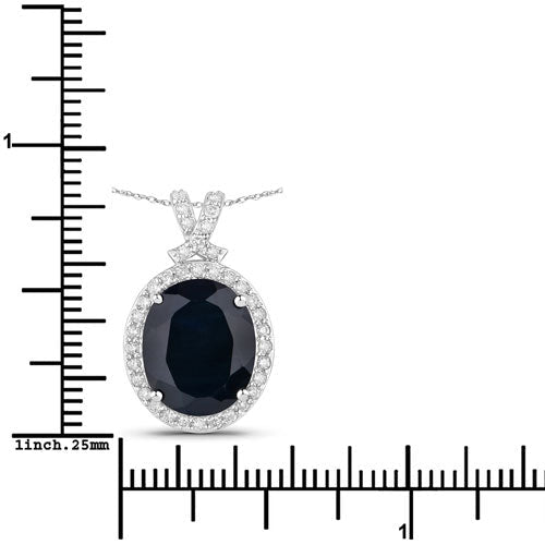 6.58 Carat Genuine Blue Sapphire and White Diamond 14K White Gold Pendant - Pendants - Custom Crafting Alliance, LLC