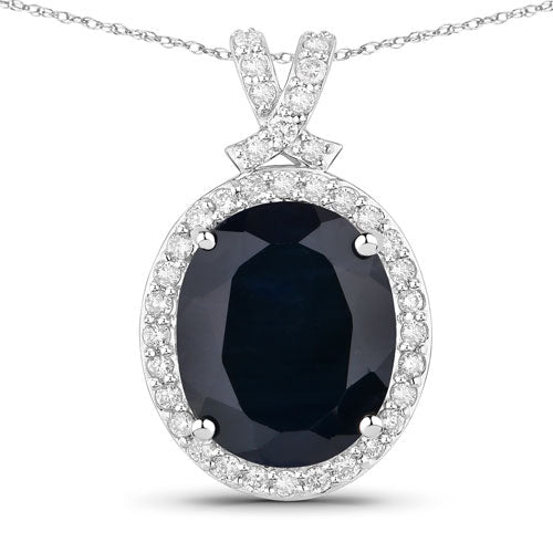 6.58 Carat Genuine Blue Sapphire and White Diamond 14K White Gold Pendant - Pendants - Custom Crafting Alliance, LLC