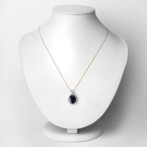 6.58 Carat Genuine Blue Sapphire and White Diamond 14K Yellow Gold Pendant - Pendants - Custom Crafting Alliance, LLC