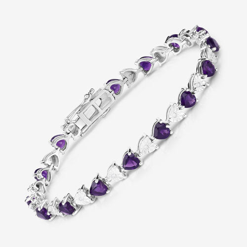 6.59 Carat Genuine Amethyst and White Diamond .925 Sterling Silver Bracelet - Bracelets - Custom Crafting Alliance, LLC