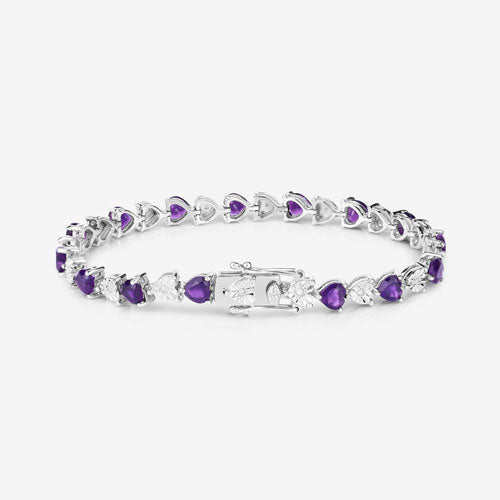 6.59 Carat Genuine Amethyst and White Diamond .925 Sterling Silver Bracelet - Bracelets - Custom Crafting Alliance, LLC