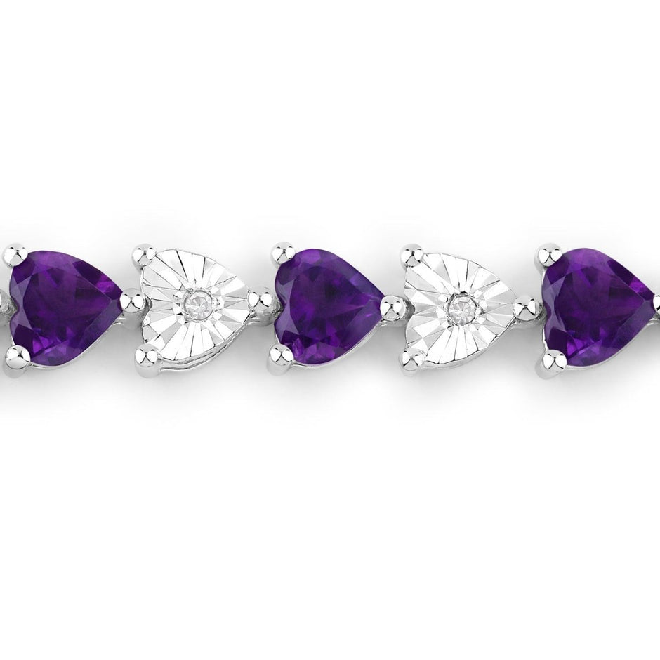 6.59 Carat Genuine Amethyst and White Diamond .925 Sterling Silver Bracelet - Bracelets - Custom Crafting Alliance, LLC